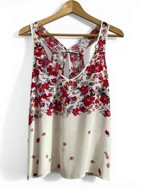 Kimchi Blue Floral V-Back Tank Top - Red & Blue on Cream